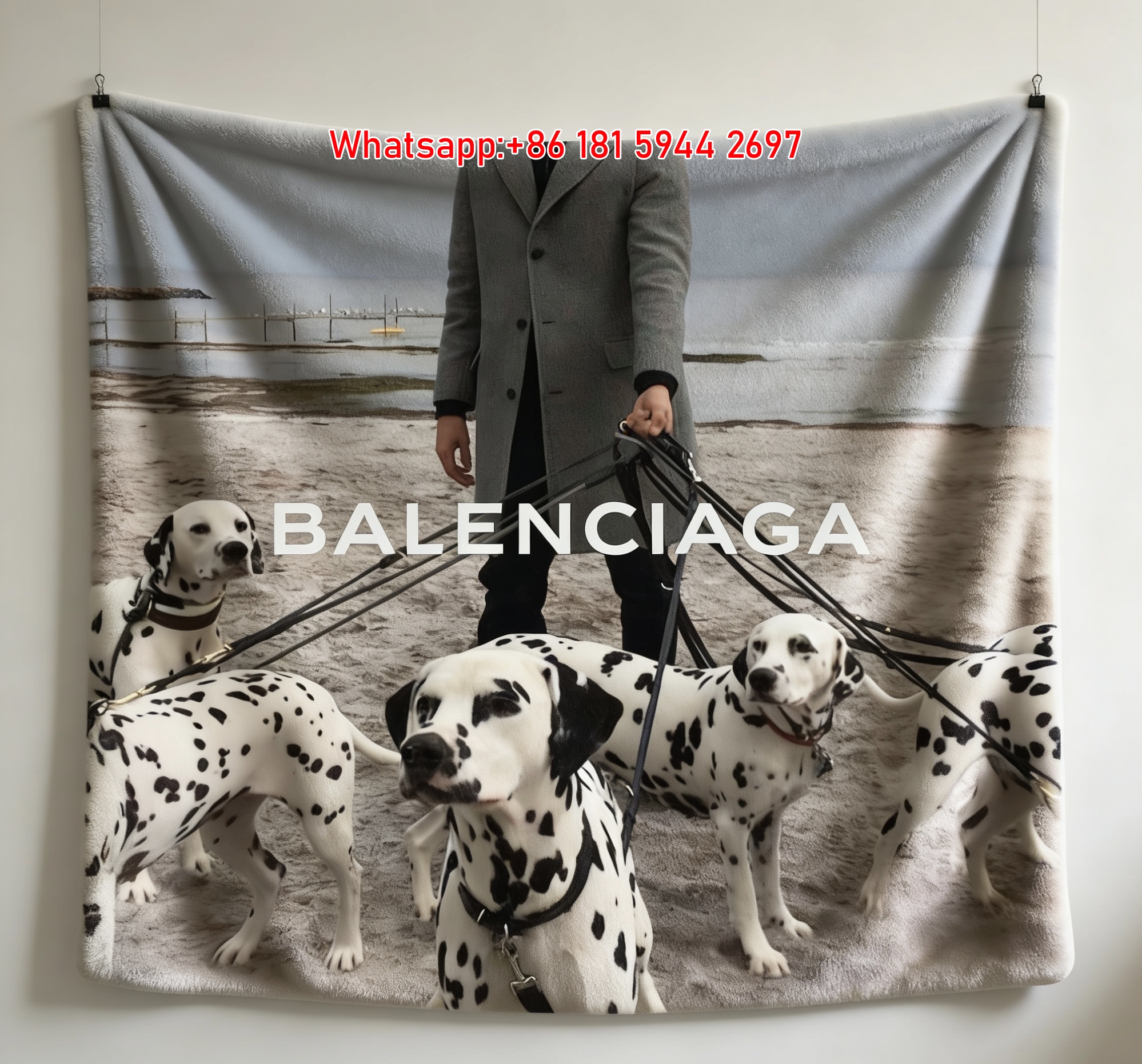 Balenciaga Dalmatian Print Flannel Throw Blanket for Sofa BA469